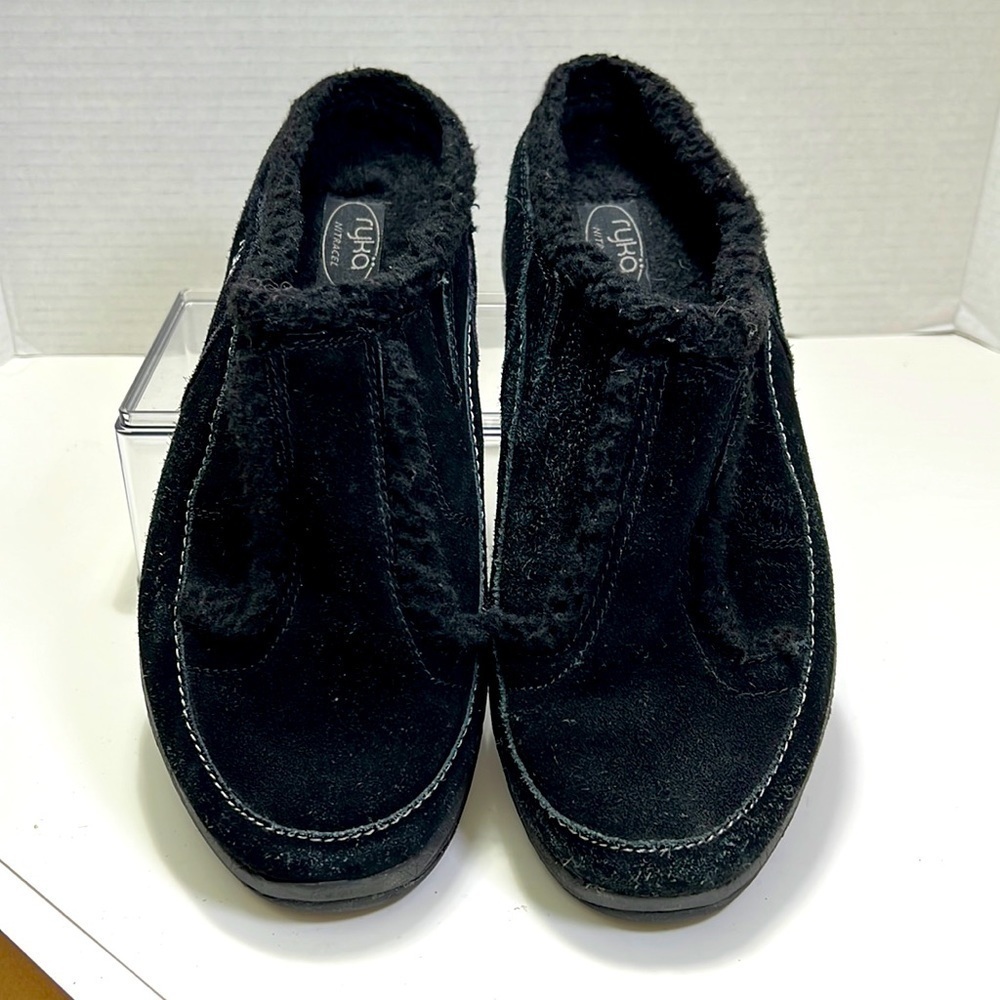 Ryka Black Fleece-Lined Mules